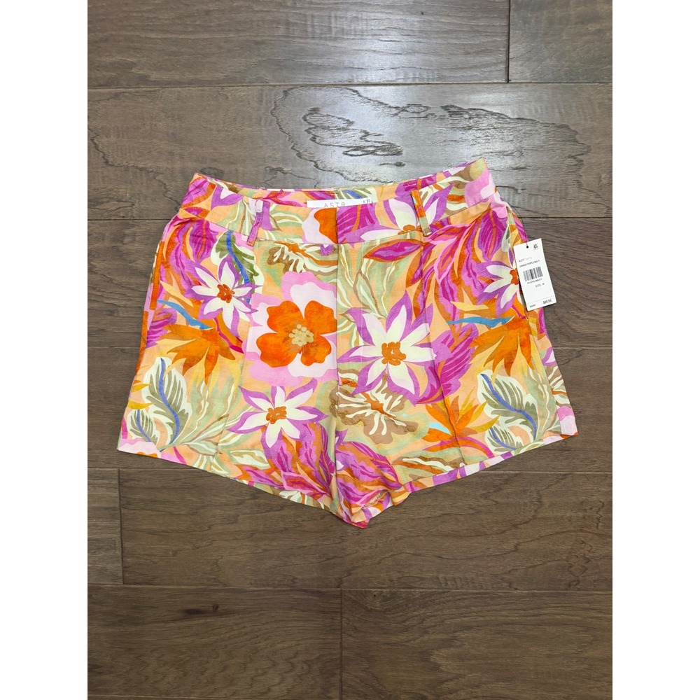 NWT ASTR the Label Shorts Womens M Orange Purple Linen Floral High Waist Boho